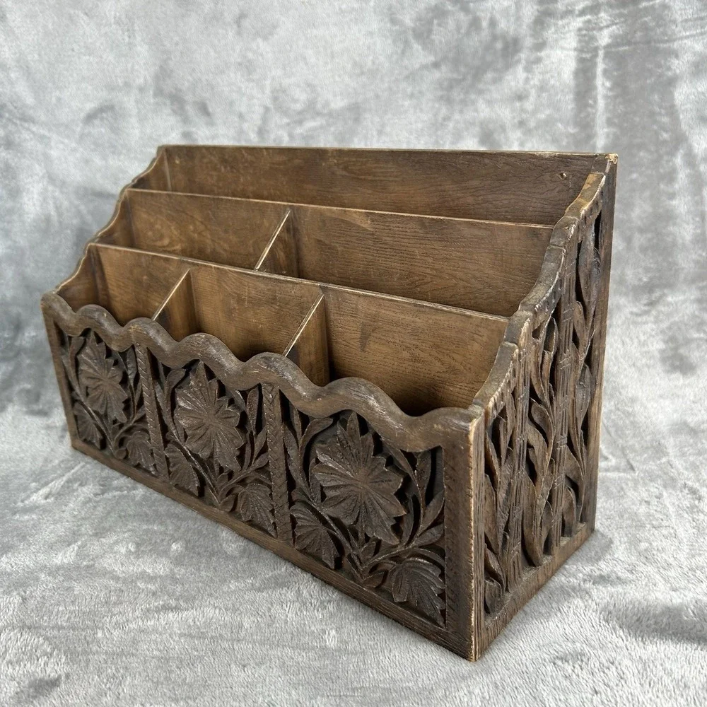 Vintage Lerner Faux-Wood Letter Holder Desk Top Organizer Boho Chic Cottagecore